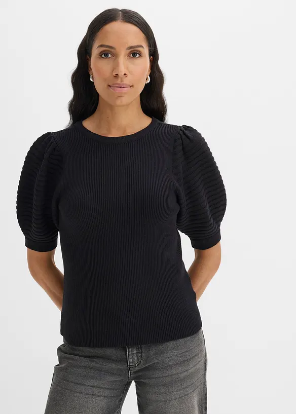 Pullover mit Ballonärmeln in schwarz von vorne (im Anschnitt) - bonprix