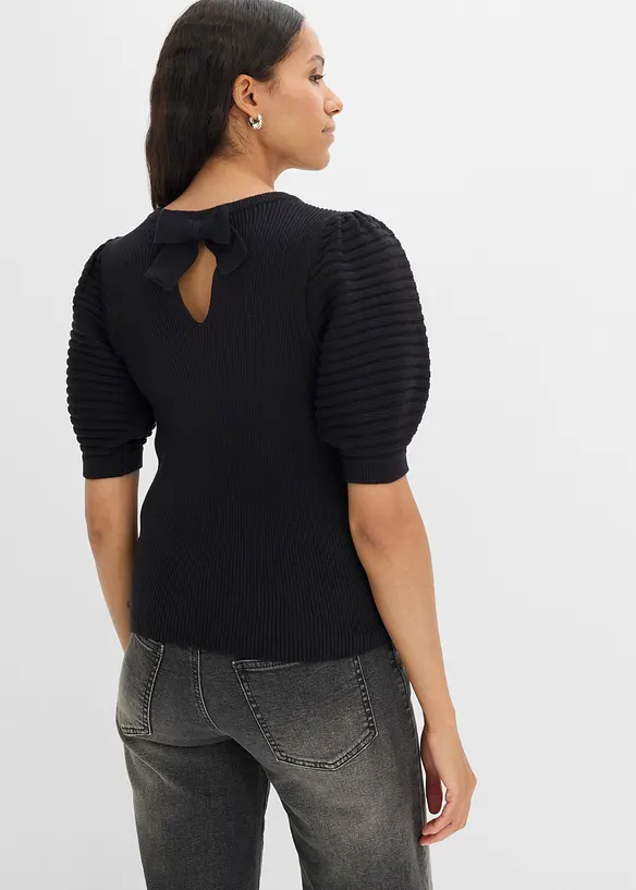 Pullover mit Ballonärmeln in schwarz von hinten (im Anschnitt) - bonprix