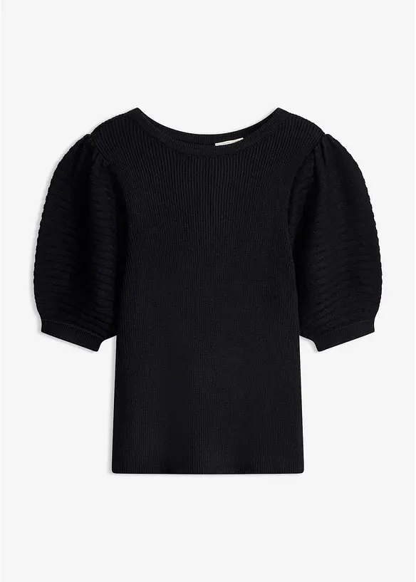 Pullover mit Ballonärmeln in schwarz von vorne - bonprix