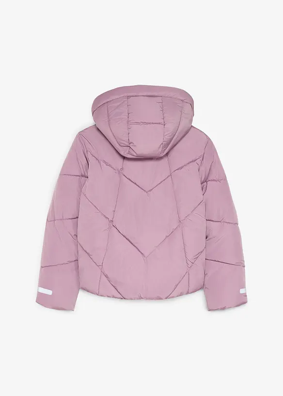warm gefütterte Puffer-Jacke mit Kapuze in lila von hinten - bonprix