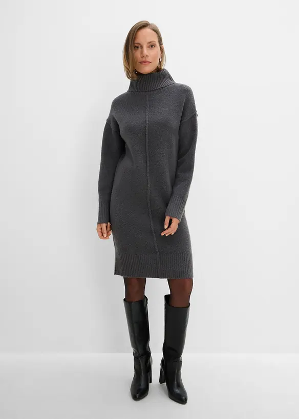 Strickkleid mit Ziernaht in grau von vorne (Totalaufnahme) - bonprix
