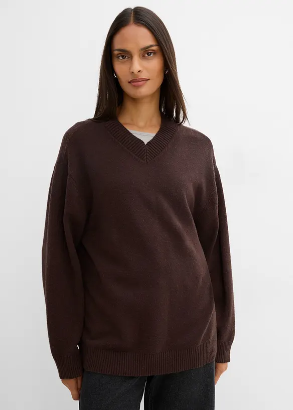 Pullover aus softem Viskose-Mix in braun von vorne (im Anschnitt) - bonprix