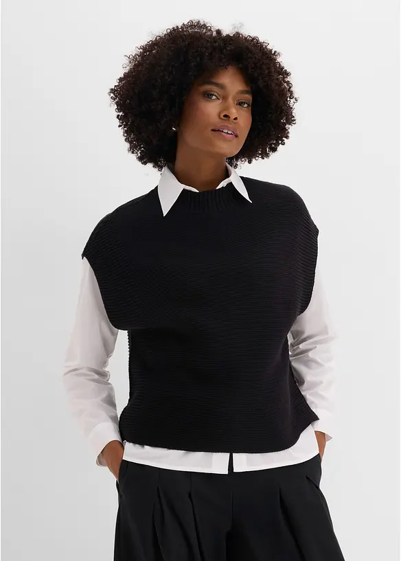 Pullunder mit Viskose in schwarz von vorne (im Anschnitt) - bonprix Pullunder mit Viskose in schwarz von vorne (im Anschnitt) - bonprix