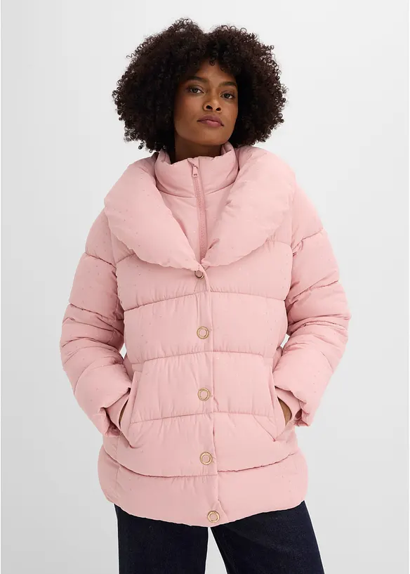 Steppjacke mit Glitzerdruck in rosa von vorne (im Anschnitt) - bonprix