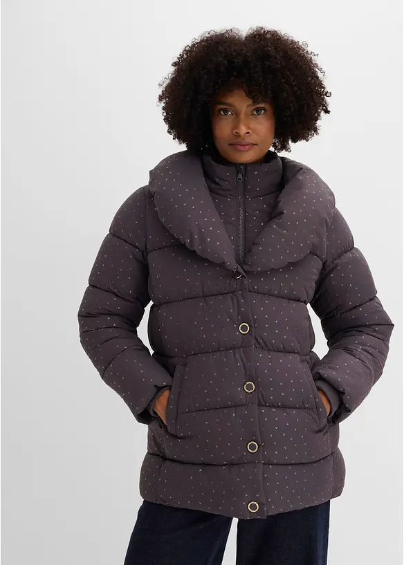 Steppjacke mit Glitzerdruck in grau von vorne (im Anschnitt) - bonprix