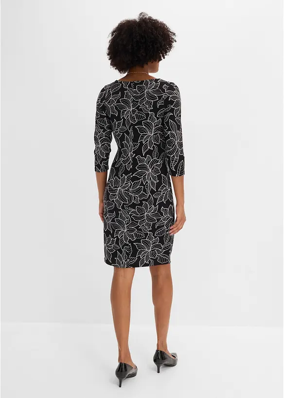 Jerseykleid mit Blumen-Design in schwarz von hinten (Totalaufnahme) - bonprix