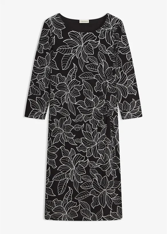 Jerseykleid mit Blumen-Design in schwarz von vorne - bonprix