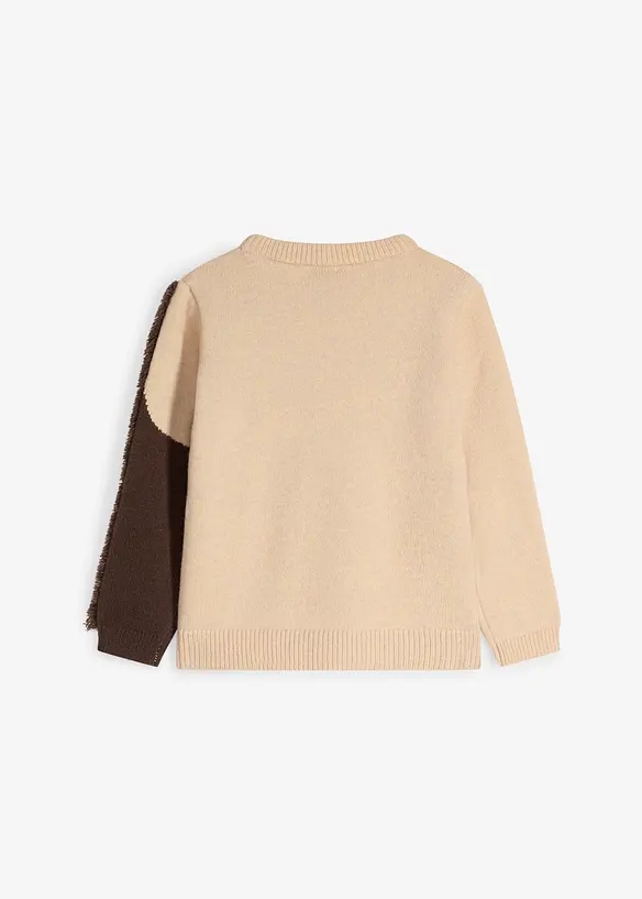 Grobstrick-Pullover mit Pferdemotiv in beige von hinten - bonprix