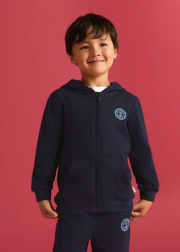 Lurchi Kapuzen-Sweatjacke aus weicher Bio Baumwolle in blau von vorne (im Anschnitt) - Lurchi Lurchi Kapuzen-Sweatjacke aus weicher Bio Baumwolle in blau von vorne (im Anschnitt) - Lurchi
