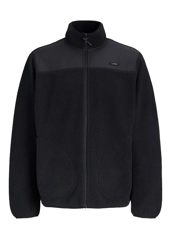 JJ REBEL Teddy-Fleece Jacke in schwarz von vorne - JJ REBEL