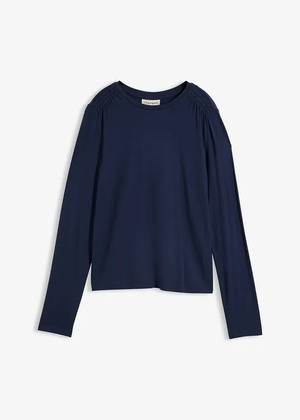 Langarmshirt aus elastischem Viskose-Mix in blau von vorne - bonprix Langarmshirt aus elastischem Viskose-Mix in blau von vorne - bonprix