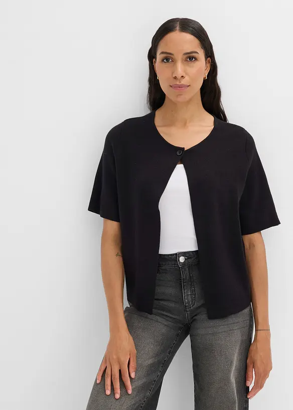 Strickjacke aus Baumwoll-Mix in schwarz von vorne (im Anschnitt) - bonprix
