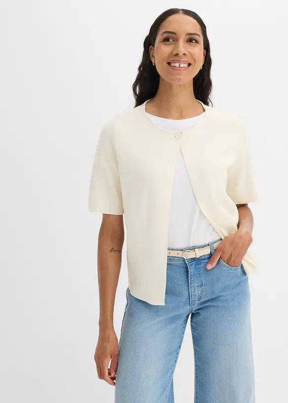 Strickjacke aus Baumwoll-Mix in weiß von vorne (im Anschnitt) - bonprix
