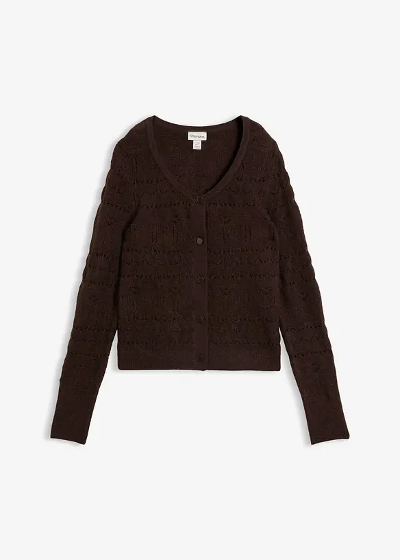 Ajour-Strickjacke in braun von vorne - bonprix Ajour-Strickjacke in braun von vorne - bonprix