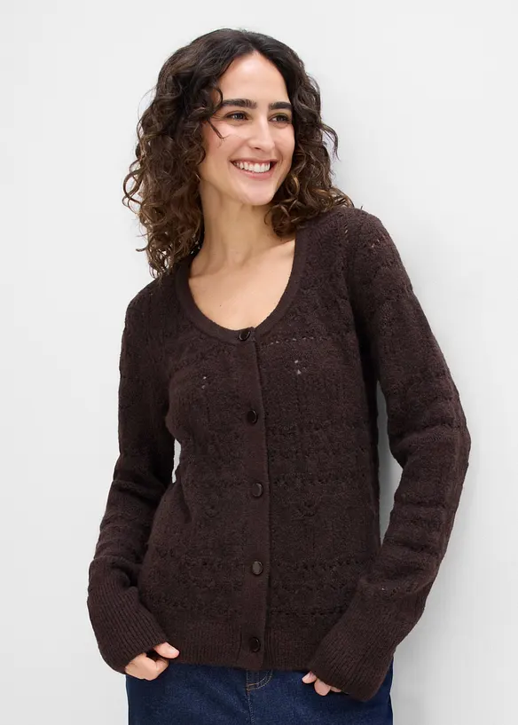 Ajour-Strickjacke in braun von vorne (im Anschnitt) - bonprix Ajour-Strickjacke in braun von vorne (im Anschnitt) - bonprix