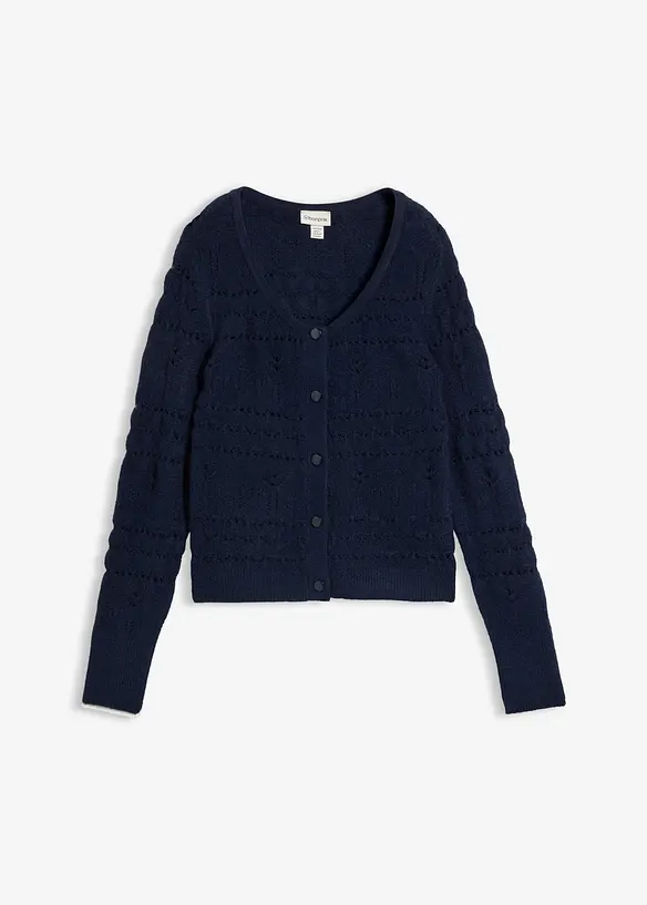 Ajour-Strickjacke in blau von vorne - bonprix