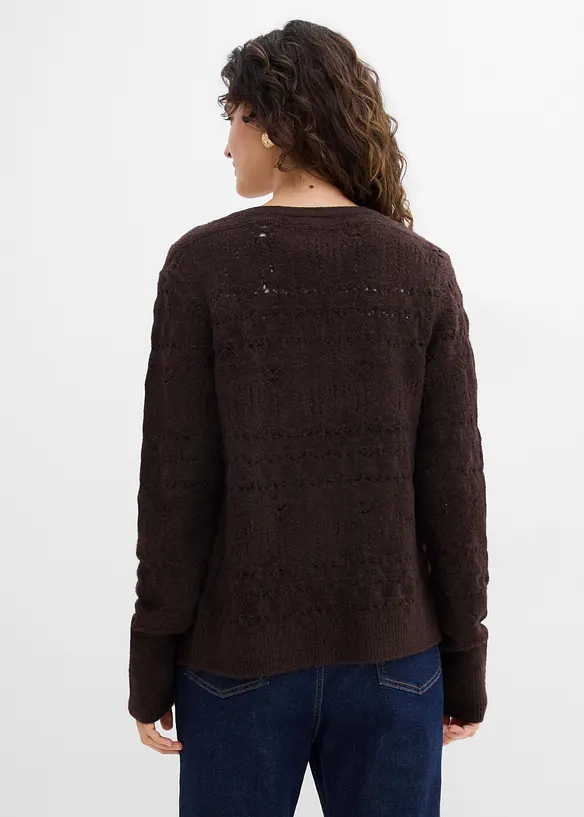 Ajour-Strickjacke in braun von hinten (im Anschnitt) - bonprix Ajour-Strickjacke in braun von hinten (im Anschnitt) - bonprix