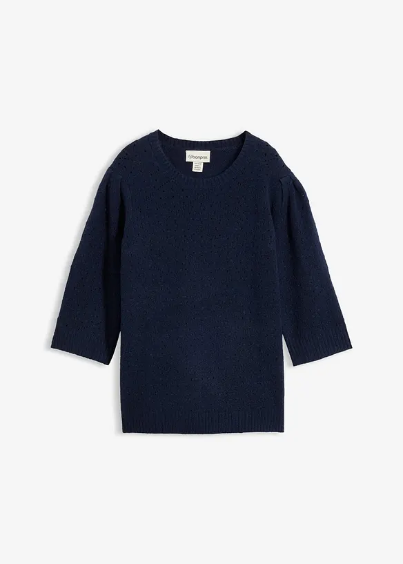 Ajour-Pullover mit 3/4-Arm in blau von vorne - bonprix