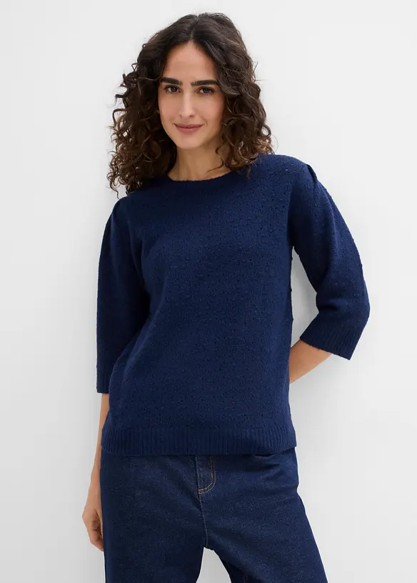 Ajour-Pullover mit 3/4-Arm in blau von vorne (im Anschnitt) - bonprix