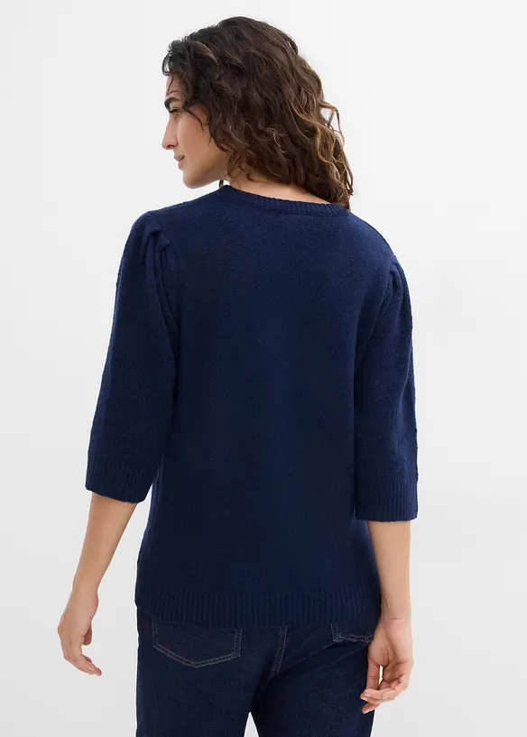 Ajour-Pullover mit 3/4-Arm in blau von hinten (im Anschnitt) - bonprix