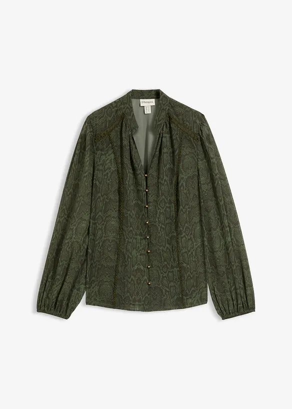 Bluse mit Spitzenverzierung in grün von vorne - bonprix