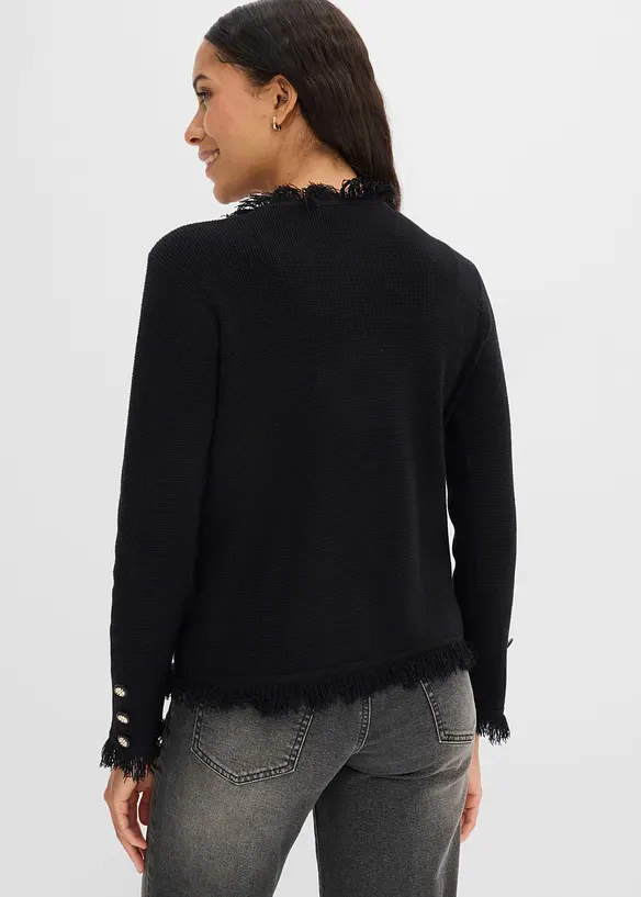 Strickjacke aus Bouclé in schwarz von hinten (im Anschnitt) - bonprix