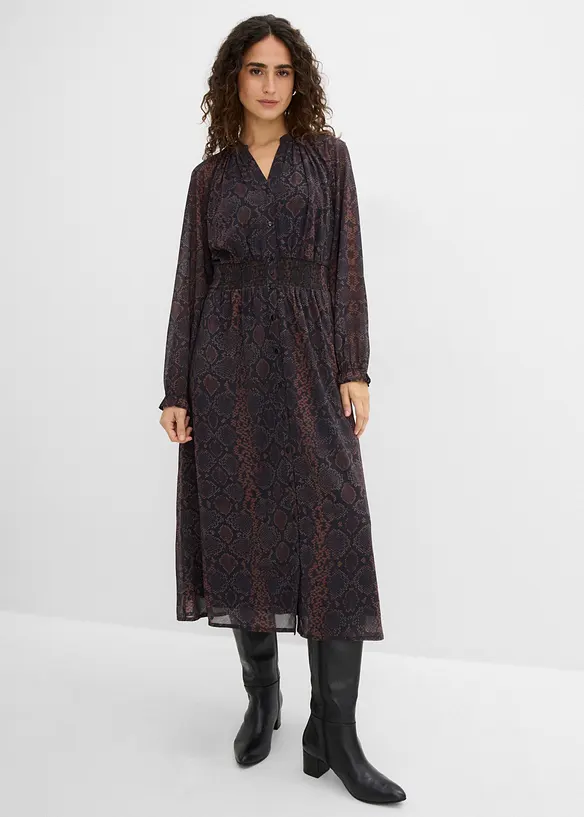 Chiffonkleid mit Frill-Ärmeln in braun von vorne (Totalaufnahme) - bonprix