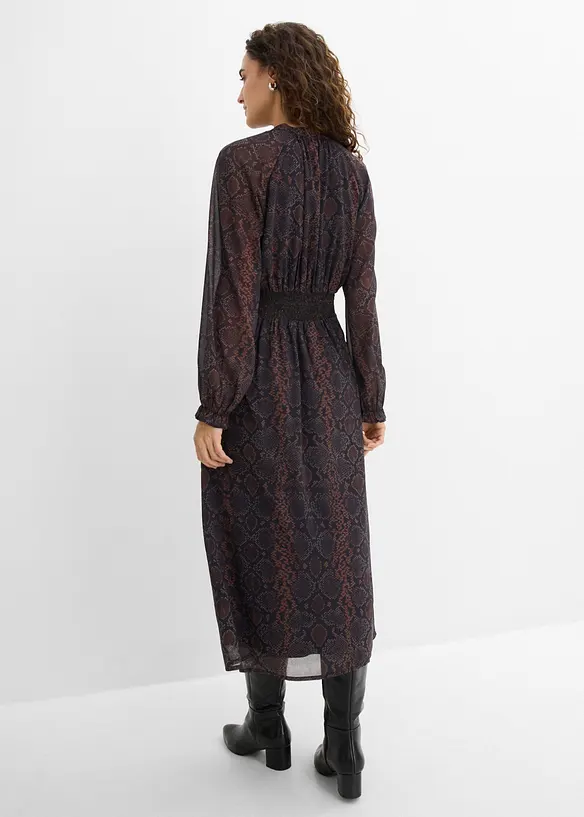 Chiffonkleid mit Frill-Ärmeln in braun von hinten (Totalaufnahme) - bonprix
