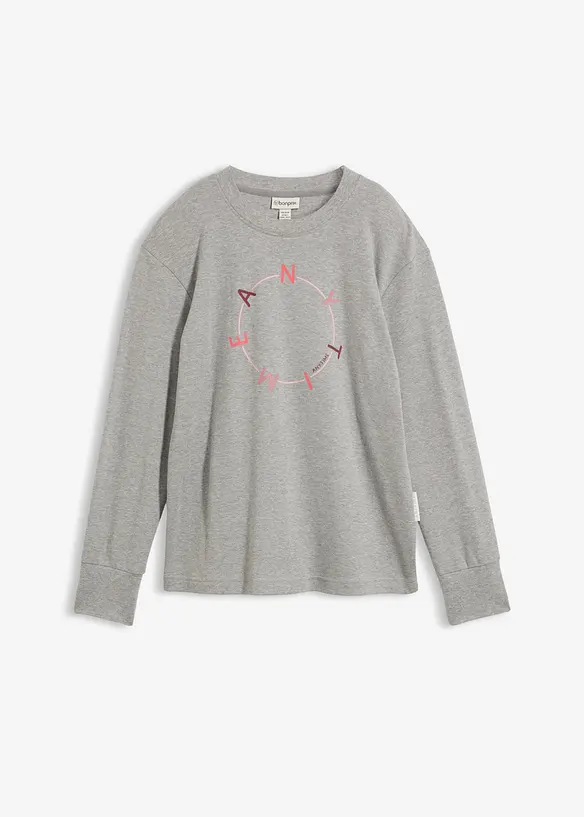 Langarmshirt mit schwerer Baumwolle in grau von vorne - bonprix