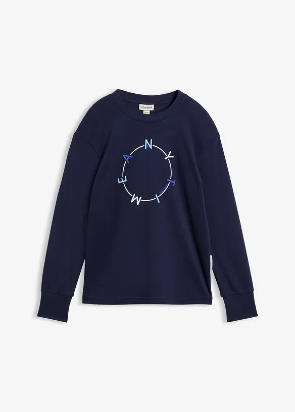 Langarmshirt mit schwerer Baumwolle in blau von vorne - bonprix