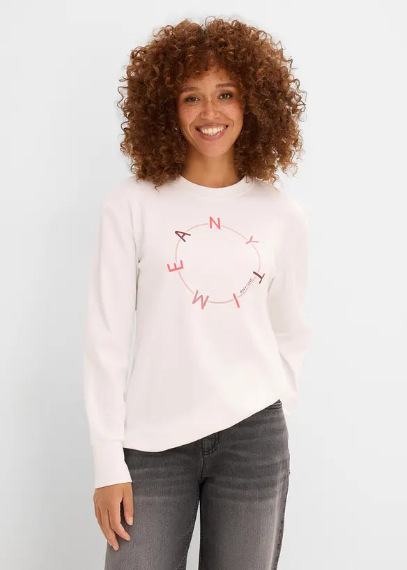 Langarmshirt mit schwerer Baumwolle in weiß von vorne (im Anschnitt) - bonprix Langarmshirt mit schwerer Baumwolle in weiß von vorne (im Anschnitt) - bonprix