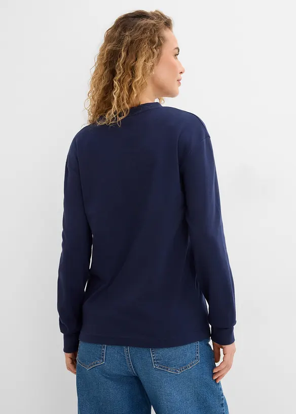 Langarmshirt mit schwerer Baumwolle in blau von hinten (im Anschnitt) - bonprix