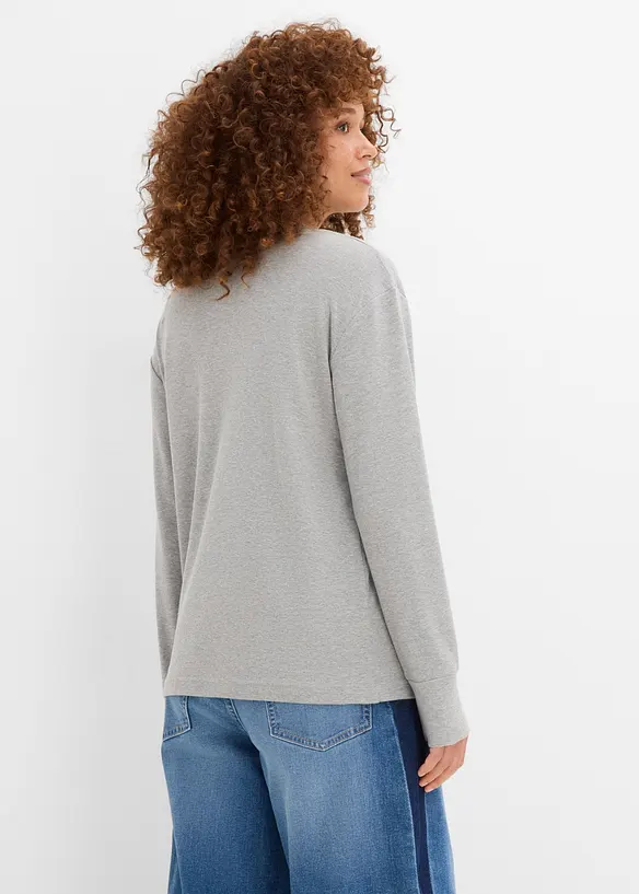 Langarmshirt mit schwerer Baumwolle in grau von hinten (im Anschnitt) - bonprix