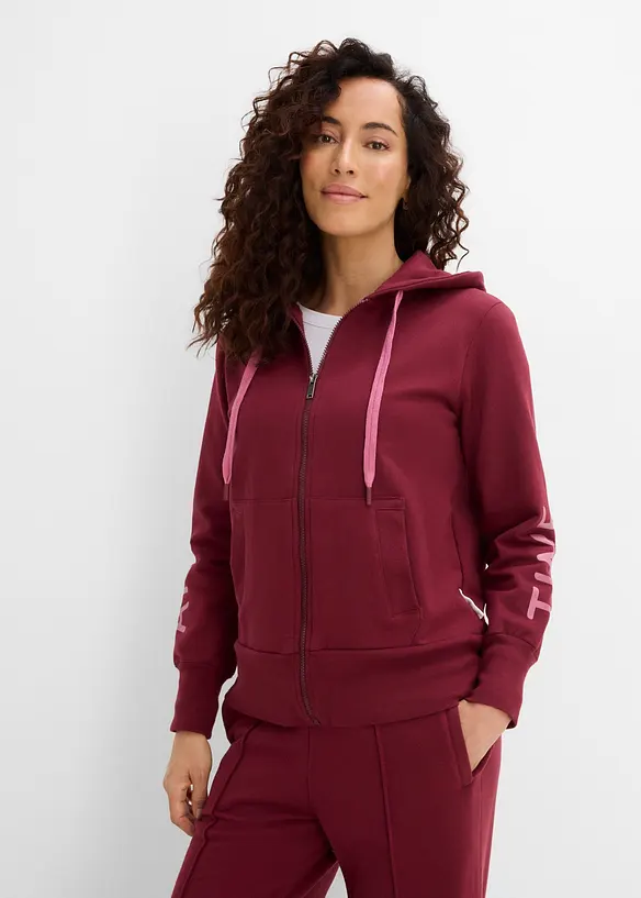 Kapuzen-Sweatjacke aus elastischem Bio-Baumwoll-Mix in rot von vorne (im Anschnitt) - bonprix Kapuzen-Sweatjacke aus elastischem Bio-Baumwoll-Mix in rot von vorne (im Anschnitt) - bonprix