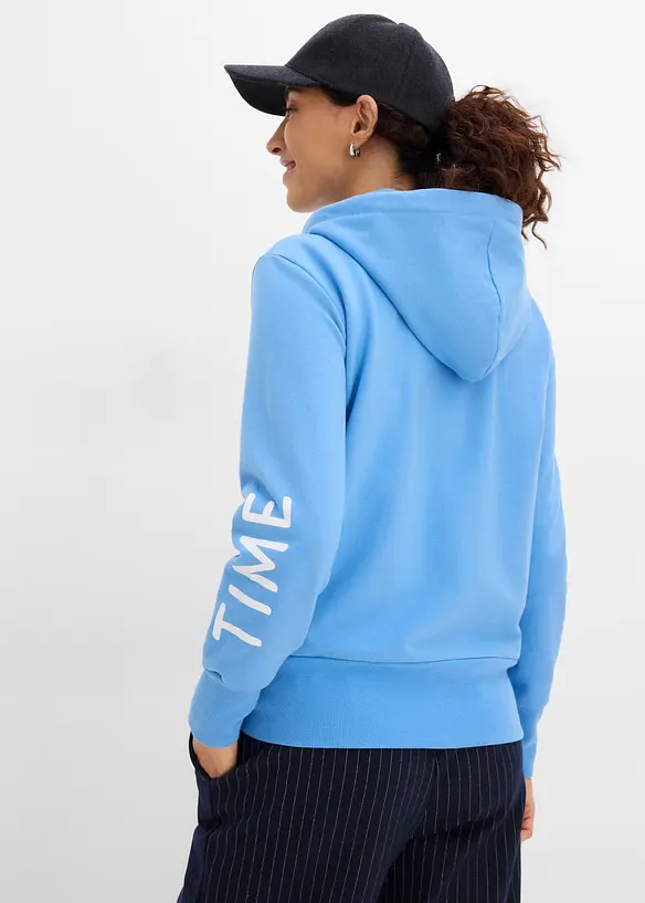 Kapuzen-Sweatjacke aus elastischem Bio-Baumwoll-Mix in blau von hinten (im Anschnitt) - bonprix
