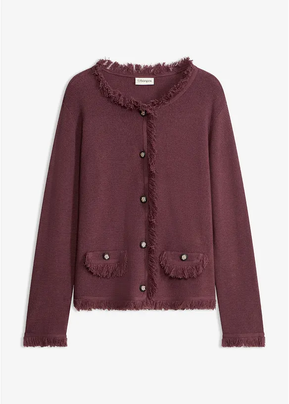 Strickjacke aus Bouclé in lila von vorne - bonprix