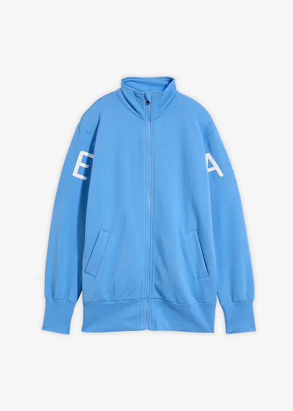 Sweatjacke aus elastischem Bio-Baumwoll-Mix in blau von vorne - bonprix Sweatjacke aus elastischem Bio-Baumwoll-Mix in blau von vorne - bonprix