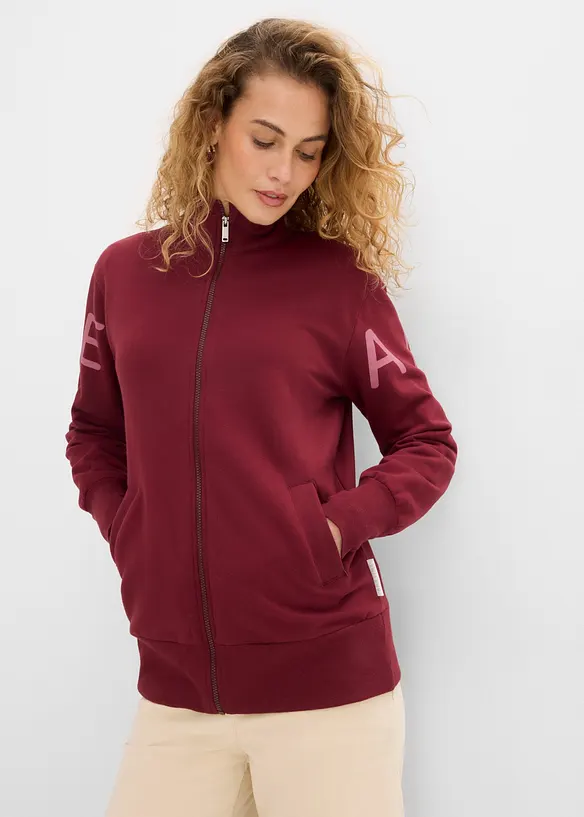 Sweatjacke aus elastischem Bio-Baumwoll-Mix in rot von vorne (im Anschnitt) - bonprix Sweatjacke aus elastischem Bio-Baumwoll-Mix in rot von vorne (im Anschnitt) - bonprix