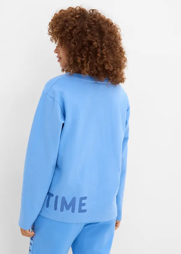 Sweatshirt aus elastischem Bio-Baumwoll-Mix in blau von hinten (im Anschnitt) - bonprix