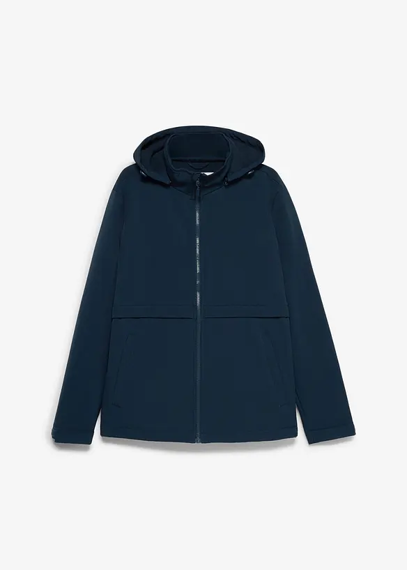 Wasserabweisende Softshelljacke mit abnehmbarer Kapuze in blau von vorne - bonprix