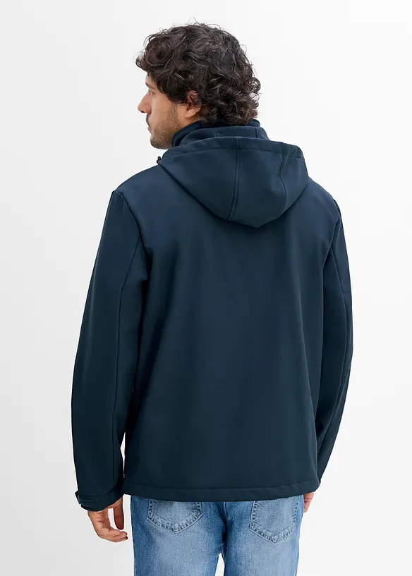 Wasserabweisende Softshelljacke mit abnehmbarer Kapuze in blau von hinten (im Anschnitt) - bonprix