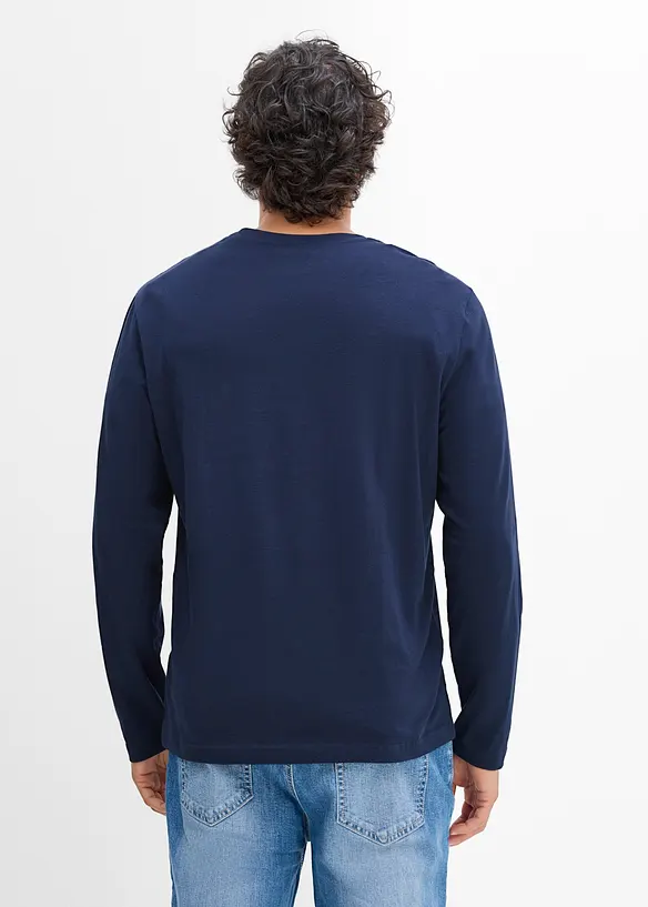 Langarmshirt aus reiner Bio-Baumwolle in blau von hinten (im Anschnitt) - bonprix
