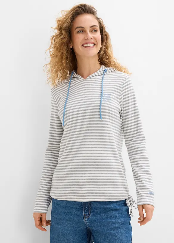 Interlock-Hoodie mit Bio-Baumwolle in grau von vorne (im Anschnitt) - bonprix