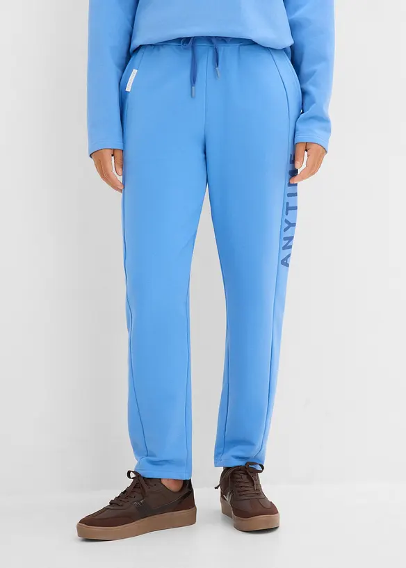 Jogginghose aus elastischem Bio-Baumwoll-Mix in blau von vorne - bonprix