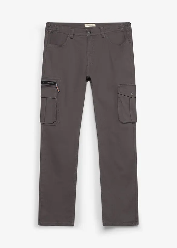 Classic Fit Stretch-Cargohose mit Dehnbund, Straight in grau von vorne - bonprix
