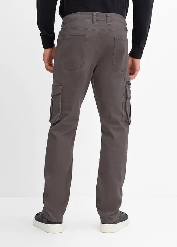 Classic Fit Stretch-Cargohose mit Dehnbund, Straight in grau von hinten - bonprix