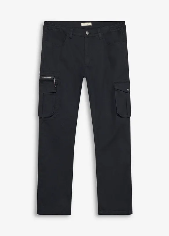 Classic Fit Stretch-Cargohose mit Dehnbund, Straight in schwarz von vorne - bonprix