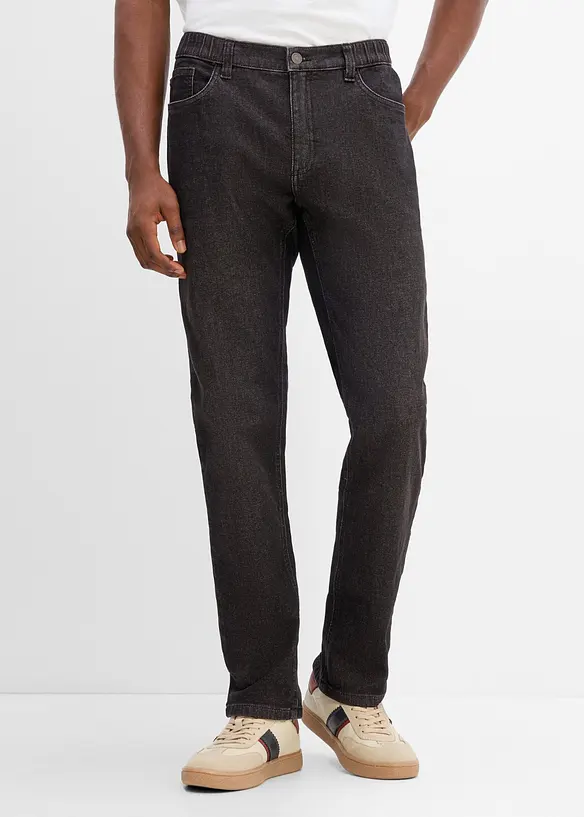 Regular-Fit-Jeans mit Dehnbund, Straight in schwarz von vorne - bonprix Regular-Fit-Jeans mit Dehnbund, Straight in schwarz von vorne - bonprix