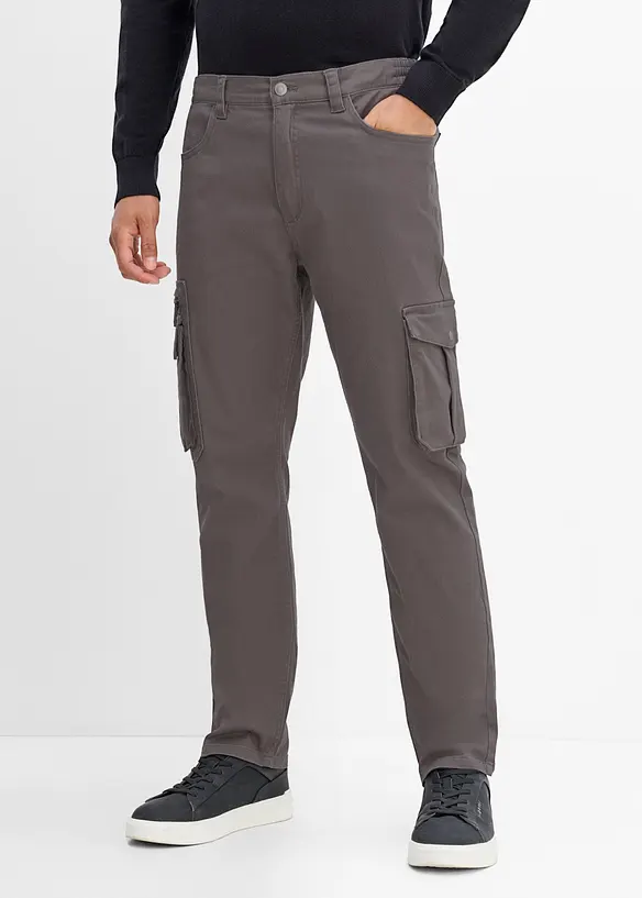 Classic Fit Stretch-Cargohose mit Dehnbund, Straight in grau von vorne - bonprix