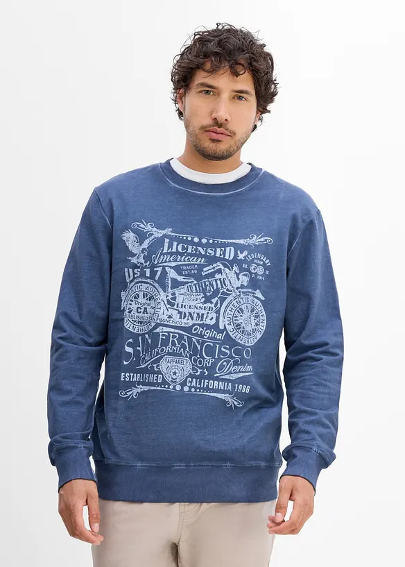 Sweatshirt aus reiner Baumwolle in blau von vorne (im Anschnitt) - bonprix